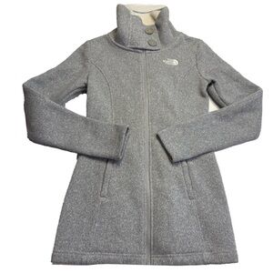 Heather Gray Fitted High-Neck Full Zip Fleece North Face Jacket